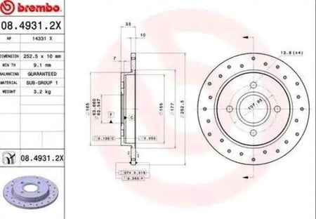 2X BRAKE DISC REAR DRILLED 253MM 08.4931.2X BREMBO 1073756 1197572 SINGLE DISC - Vehicle Parts & Accessories:Car Parts