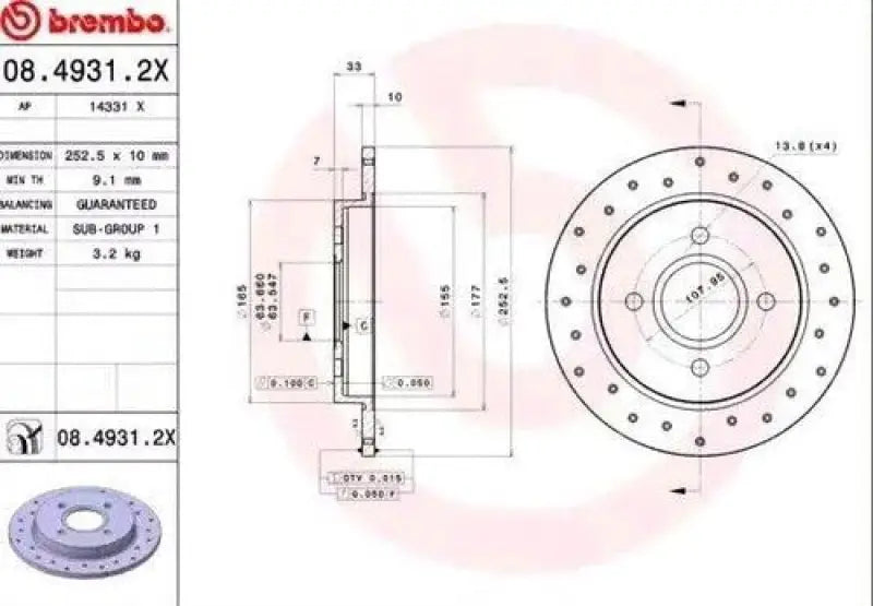 2X BRAKE DISC REAR DRILLED 253MM 08.4931.2X BREMBO 1073756 1197572 SINGLE DISC - Vehicle Parts & Accessories:Car Parts
