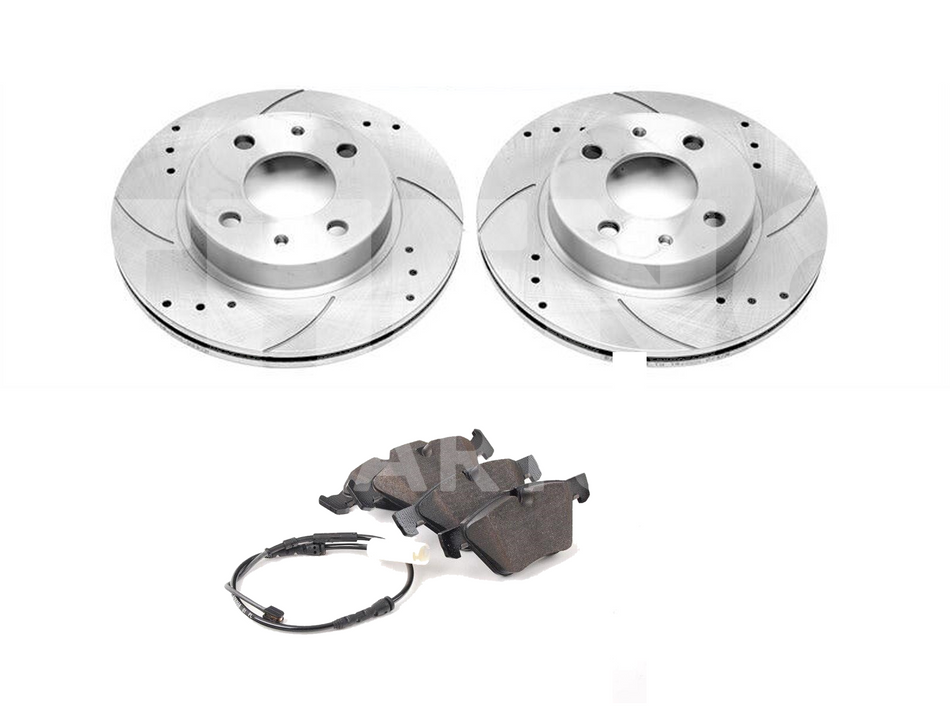 BMW 320d E90 E91 front and rear vented, drilled, grooved brake discs and pads