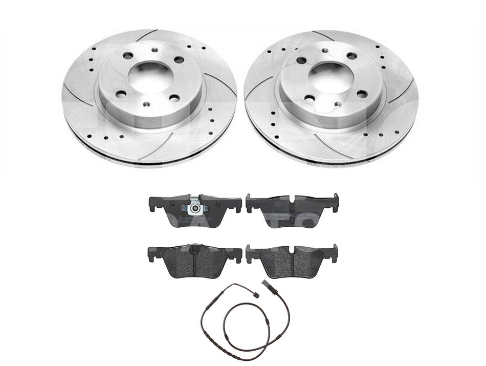 Car brake discs and pads set for BMW 320d E90 E91 Front Rear Vented Drilled Grooved 312mm