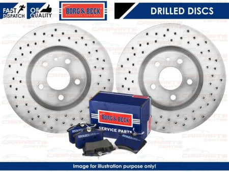 Front cross drilled brake discs and Borg Beck pads for BMW X6 M50d 385mm
