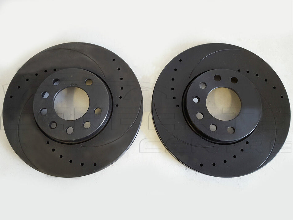Black brake rotors for Vauxhall Calibra 2.5 V6 front drilled grooved vented discs