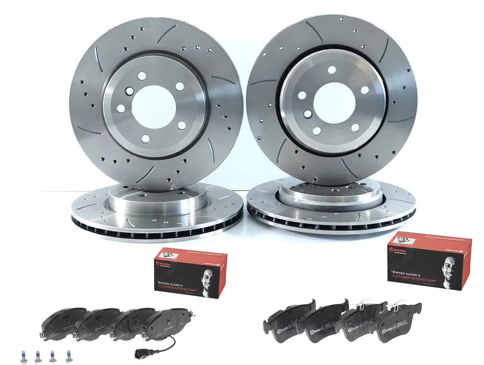 For Vw Passat Tiguan Arteon 2014 - Front Rear Brake Discs Drilled & Grooved Pads