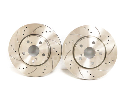 SUBARU IMPREZA WRX STI FRONT PERFORMANCE BRAKE DISCS DRILLED GROOVED 325mm