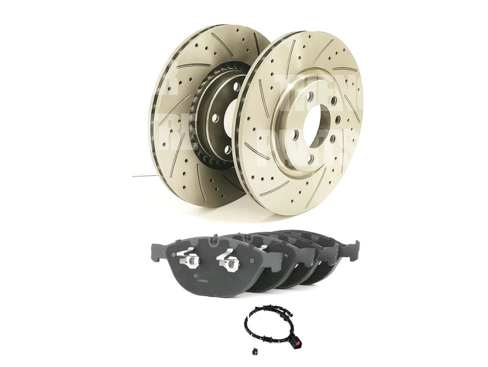 Front Rear Drilled Grooved Brake Discs Pads Wires For Jaguar F Type Xf Xkr 2009-