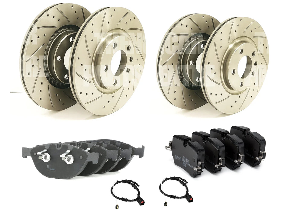 Front Rear Drilled Grooved Brake Discs Pads Wires For Jaguar F Type Xf Xkr 2009-
